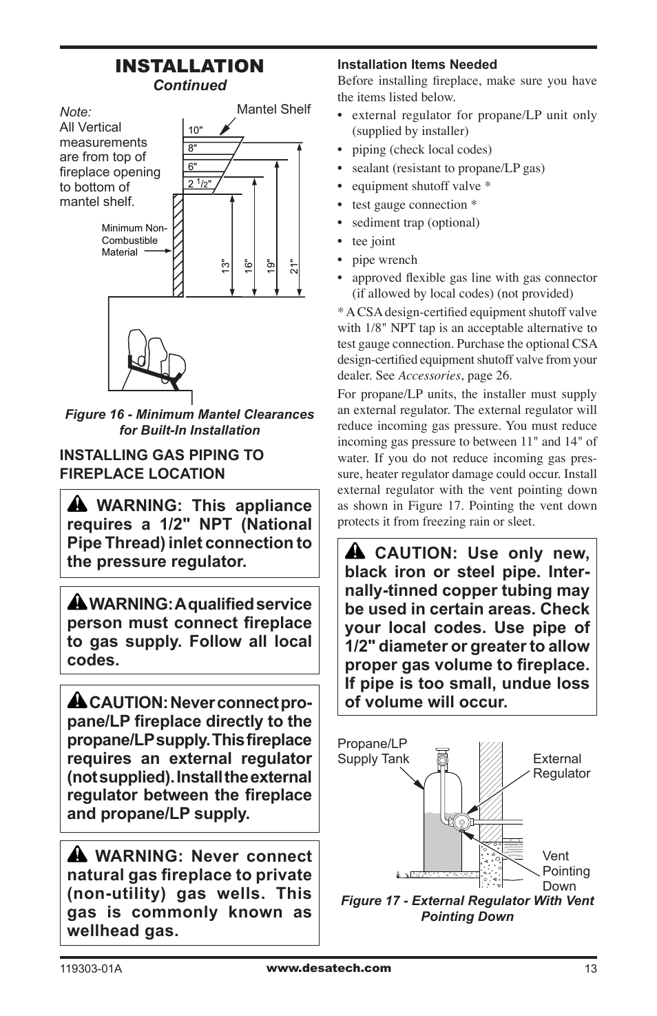 Installation | Desa VsGF28PTF User Manual | Page 13 / 32