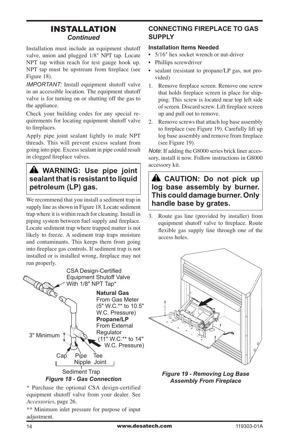 Installation | Desa VsGF28PTF User Manual | Page 14 / 32