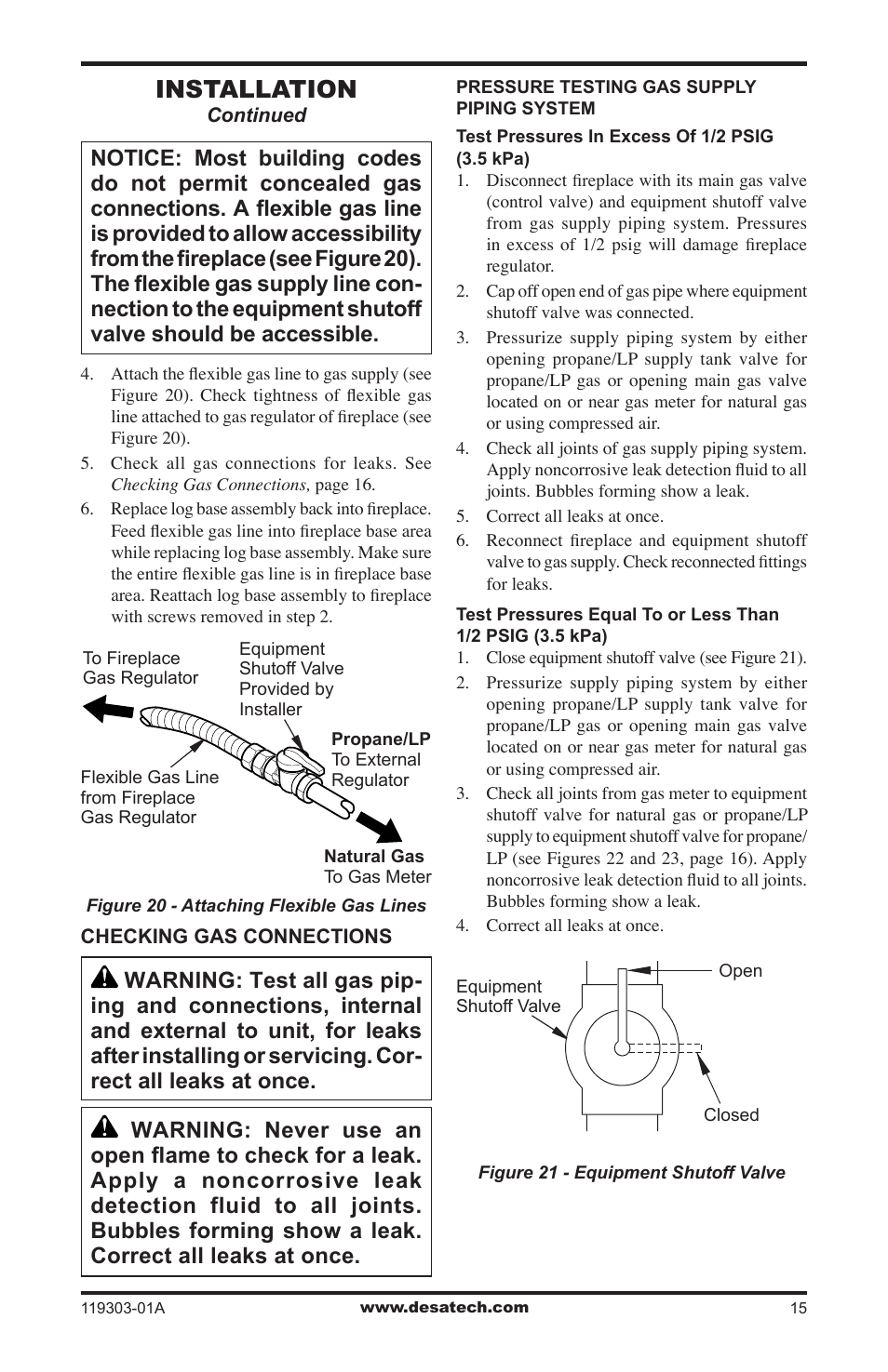 Installation | Desa VsGF28PTF User Manual | Page 15 / 32