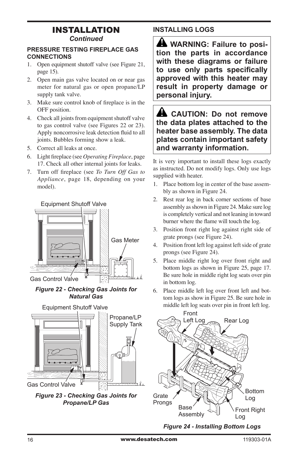 Installation | Desa VsGF28PTF User Manual | Page 16 / 32