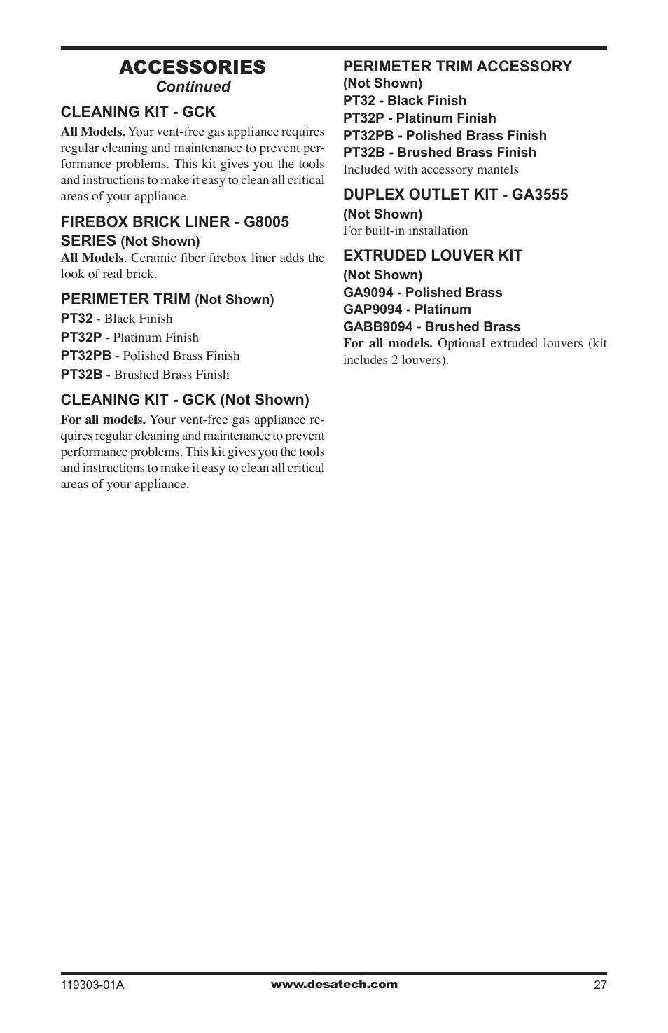 Accessories | Desa VsGF28PTF User Manual | Page 27 / 32