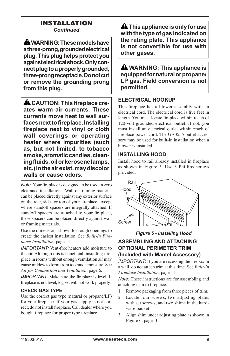 Installation | Desa VsGF28PTF User Manual | Page 9 / 32