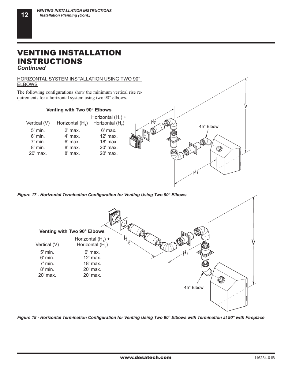 Venting installation instructions | Desa (V)TC36NE User Manual | Page 12 / 38