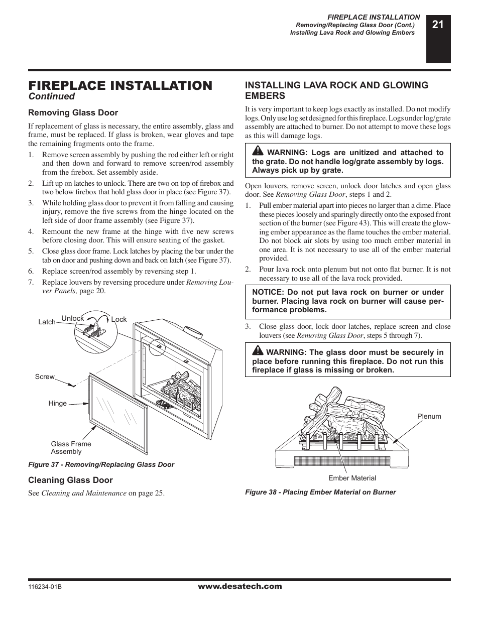 Fireplace installation | Desa (V)TC36NE User Manual | Page 21 / 38