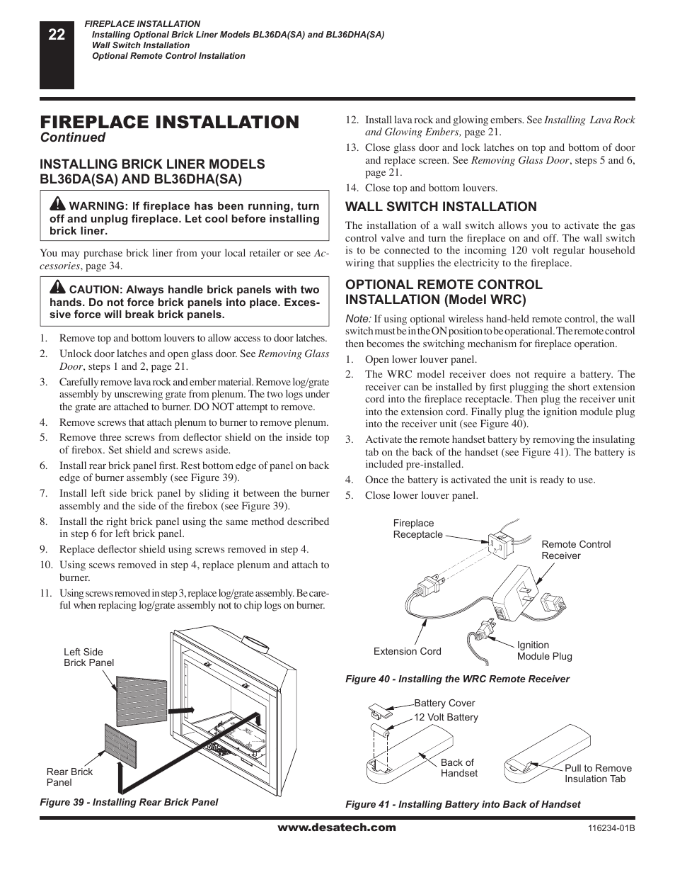 Fireplace installation | Desa (V)TC36NE User Manual | Page 22 / 38