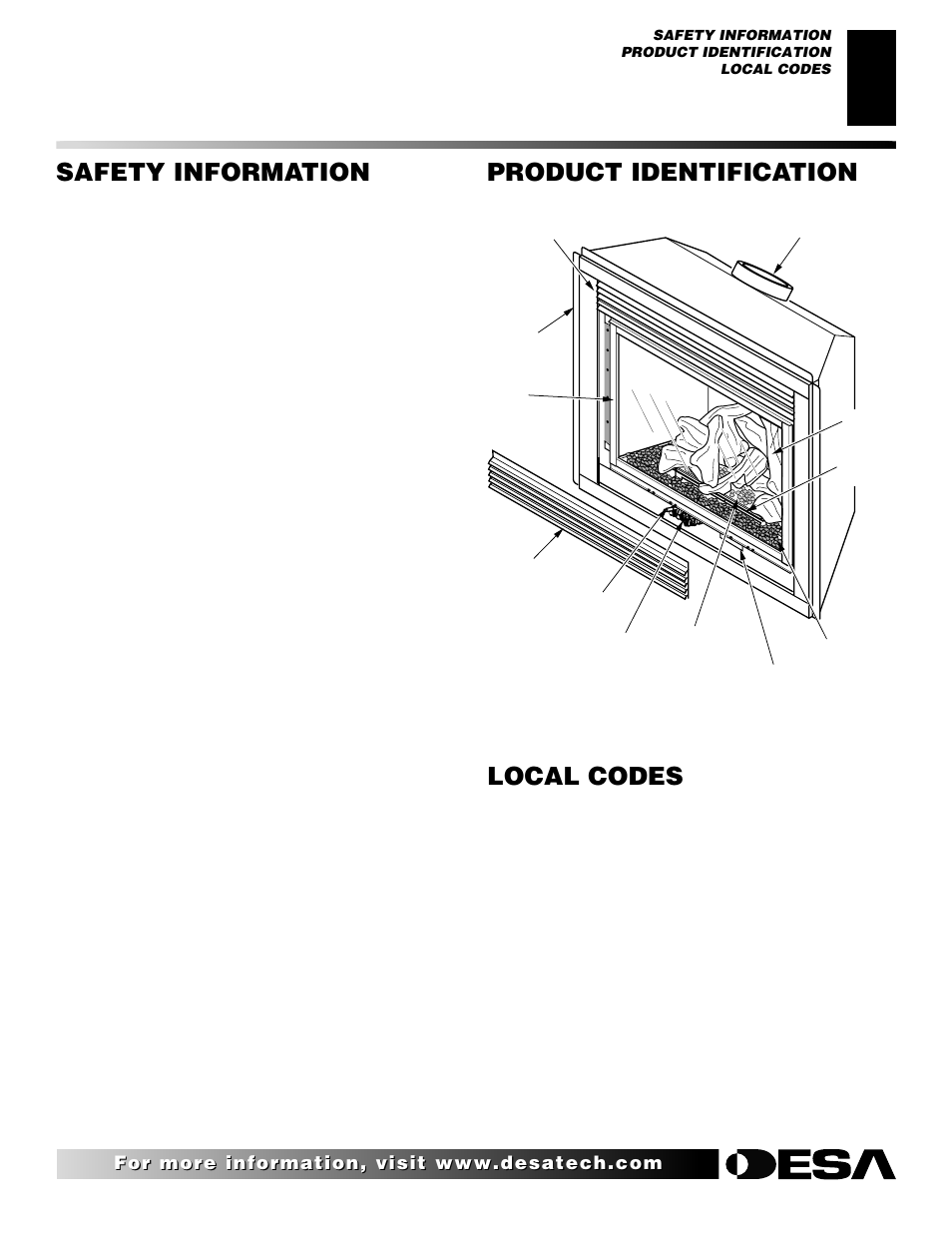 Safety information, Product identification, Local codes | Continued | Desa (V)K42N User Manual | Page 3 / 40