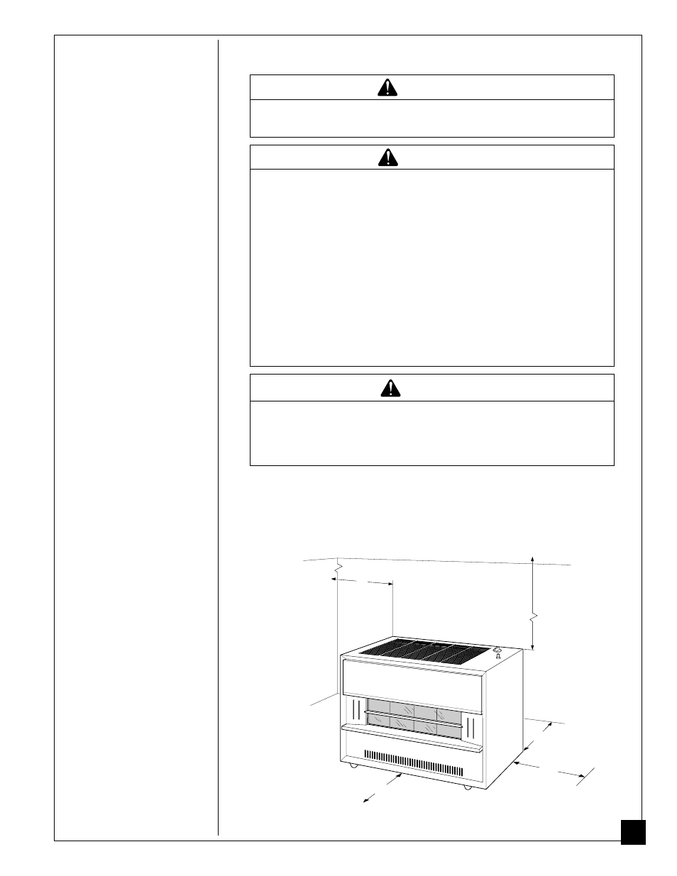 Installing heater, Warning, Caution | Desa CGB50N User Manual | Page 7 / 40