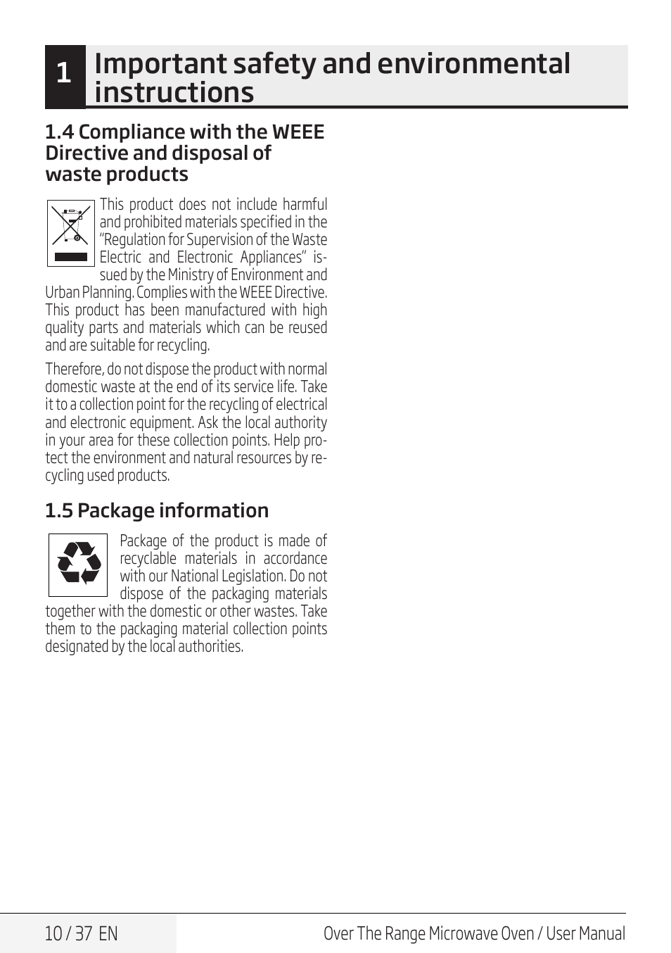 1important safety and environmental instructions | Blomberg 30 Inch Over-the-Range Microwave Oven Owners Manual User Manual | Page 10 / 40