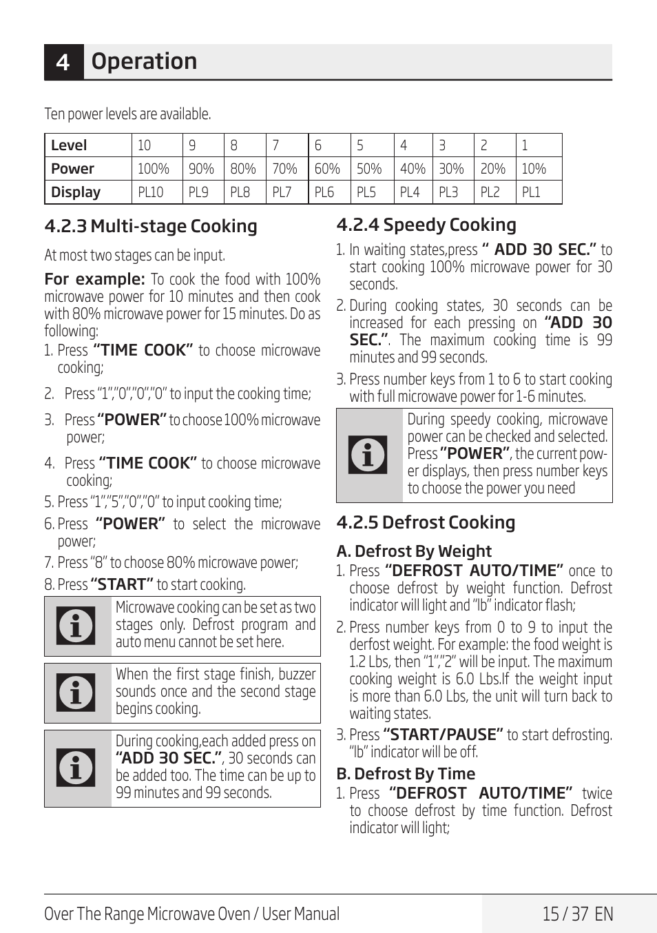 4operation | Blomberg 30 Inch Over-the-Range Microwave Oven Owners Manual User Manual | Page 15 / 40