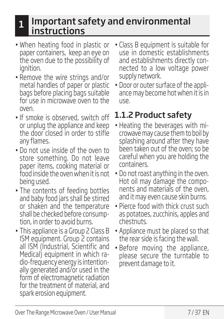 1important safety and environmental instructions | Blomberg 30 Inch Over-the-Range Microwave Oven Owners Manual User Manual | Page 7 / 40