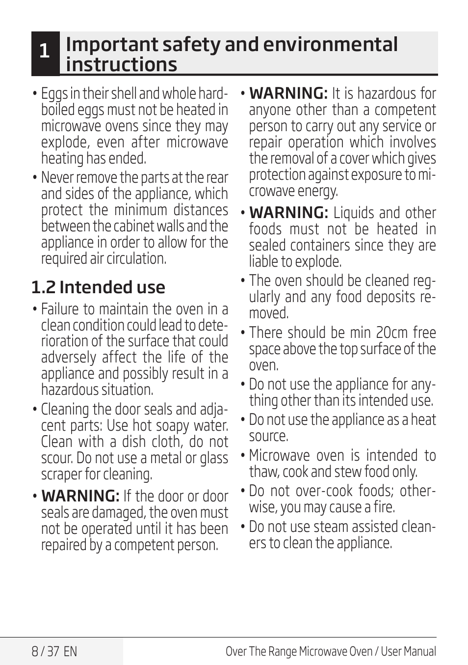 1important safety and environmental instructions | Blomberg 30 Inch Over-the-Range Microwave Oven Owners Manual User Manual | Page 8 / 40