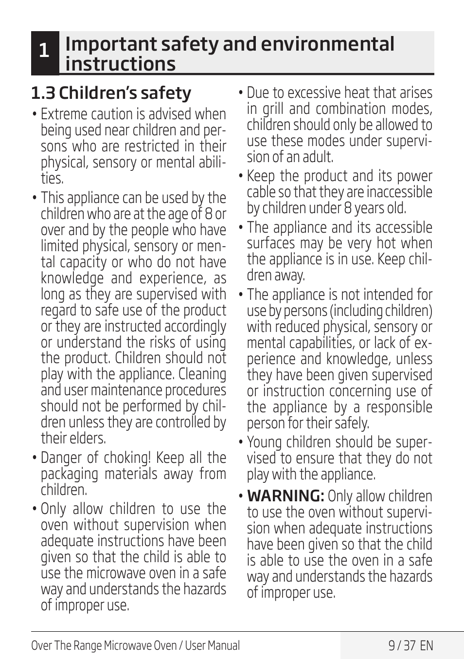 1important safety and environmental instructions | Blomberg 30 Inch Over-the-Range Microwave Oven Owners Manual User Manual | Page 9 / 40