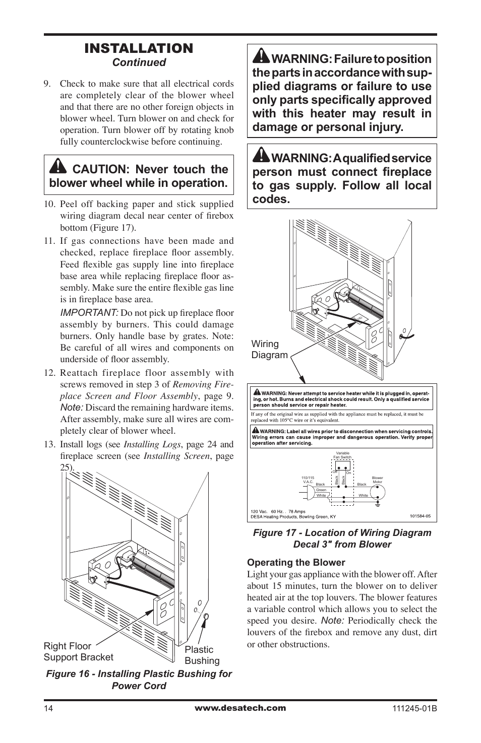 Installation, Continued | Desa CGEFP33PRB User Manual | Page 14 / 48