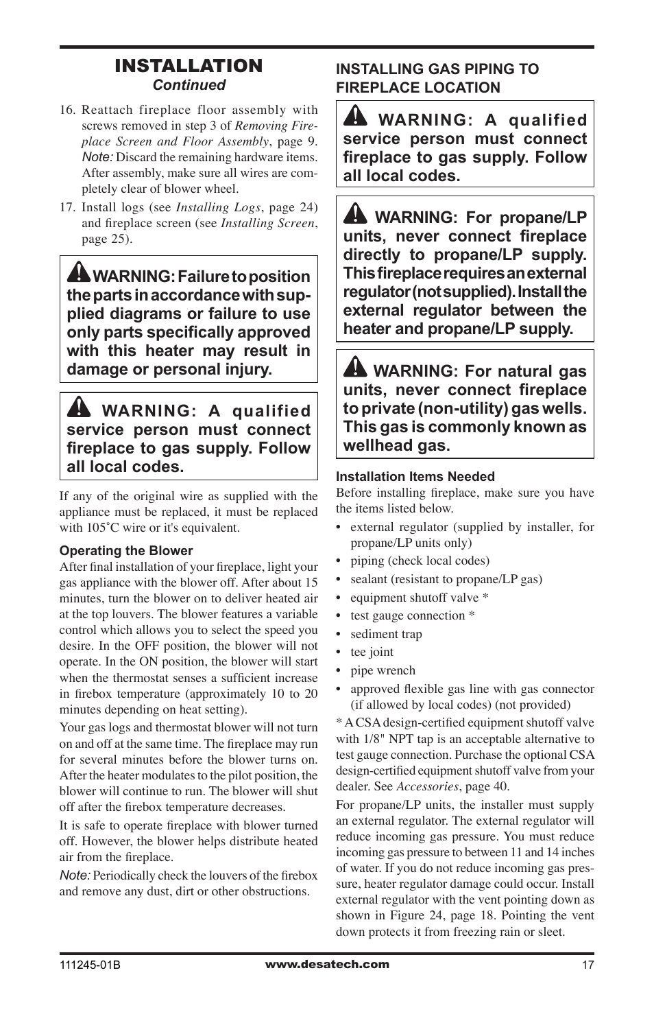 Installation | Desa CGEFP33PRB User Manual | Page 17 / 48