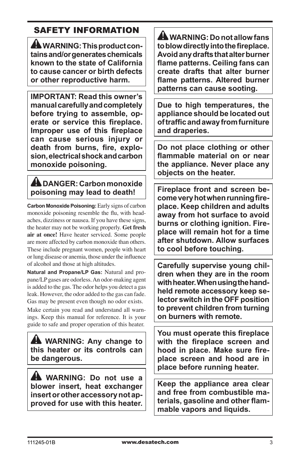 Safety information | Desa CGEFP33PRB User Manual | Page 3 / 48