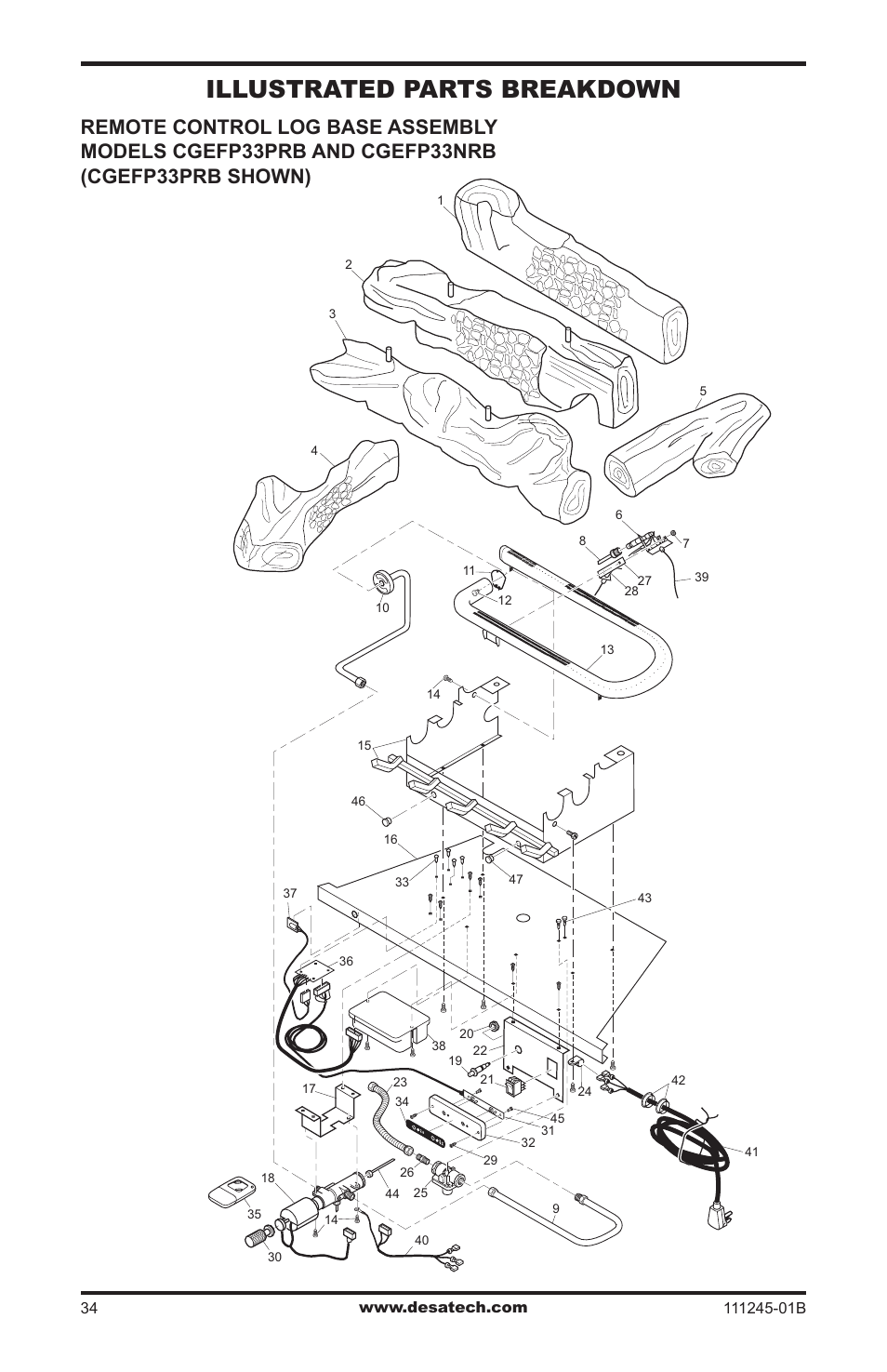 Illustrated parts breakdown and parts list, Illustrated parts breakdown | Desa CGEFP33PRB User Manual | Page 34 / 48