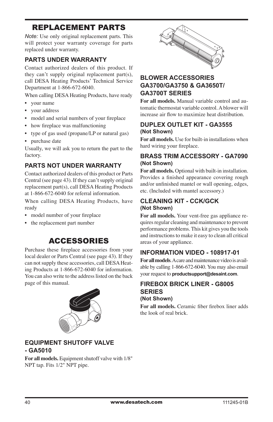 Replacement parts, Accessories | Desa CGEFP33PRB User Manual | Page 40 / 48