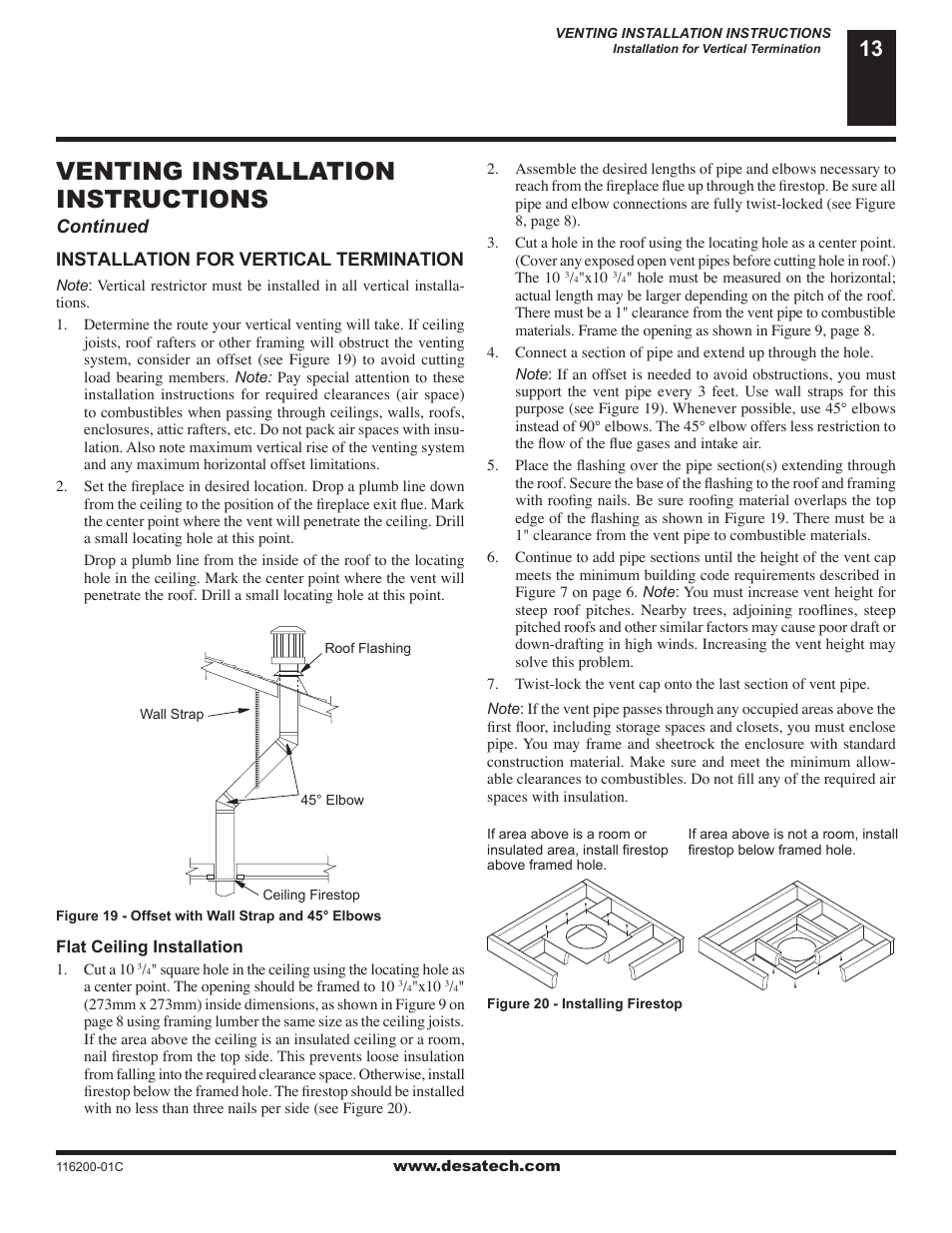 Venting installation instructions | Desa CGCDV36NR User Manual | Page 13 / 40