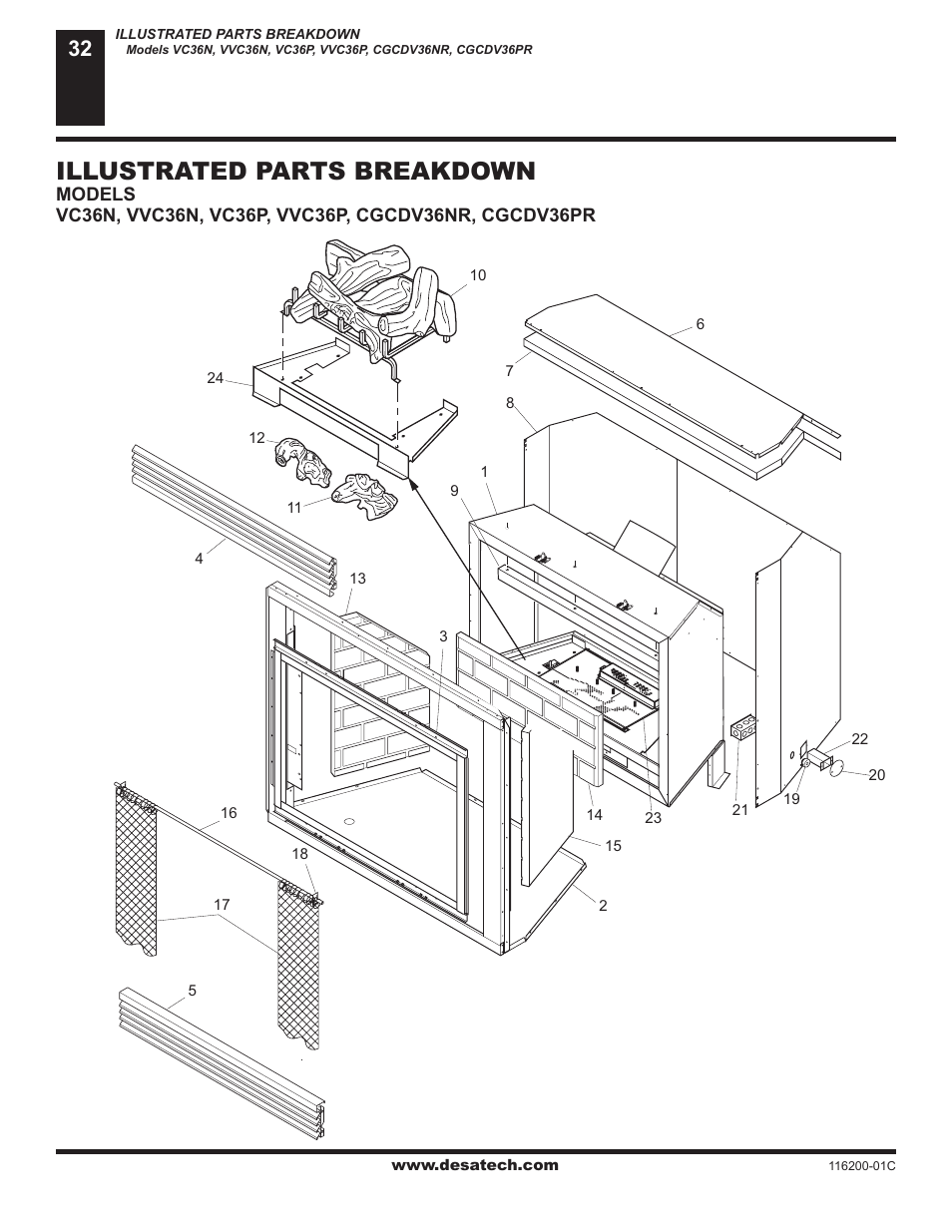 Illustrated parts breakdown and parts list, Illustrated parts breakdown | Desa CGCDV36NR User Manual | Page 32 / 40