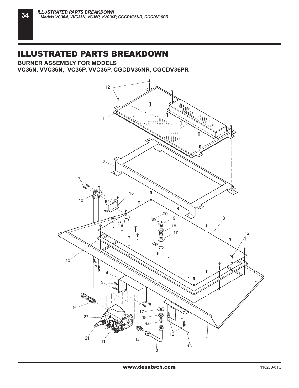 Illustrated parts breakdown | Desa CGCDV36NR User Manual | Page 34 / 40