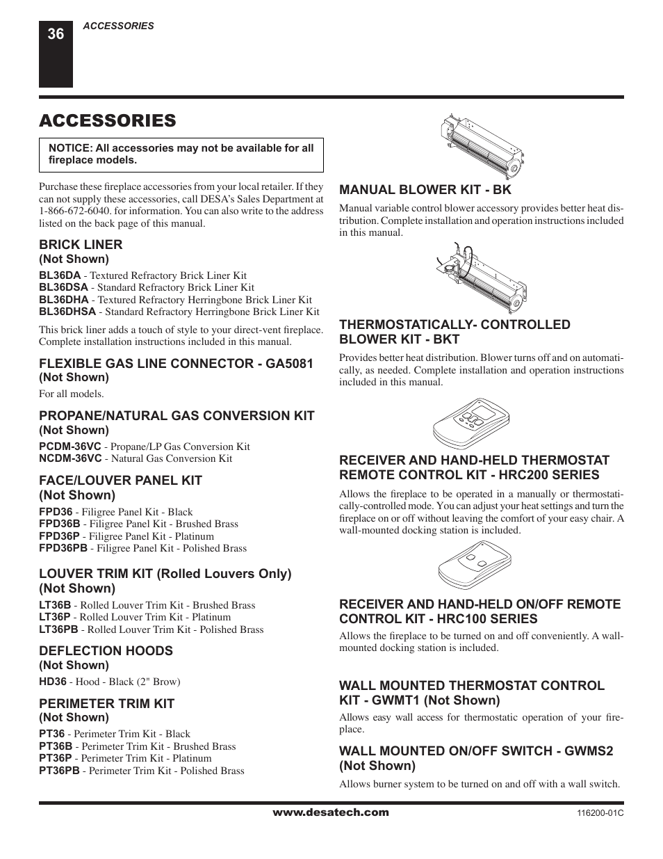 Accessories | Desa CGCDV36NR User Manual | Page 36 / 40
