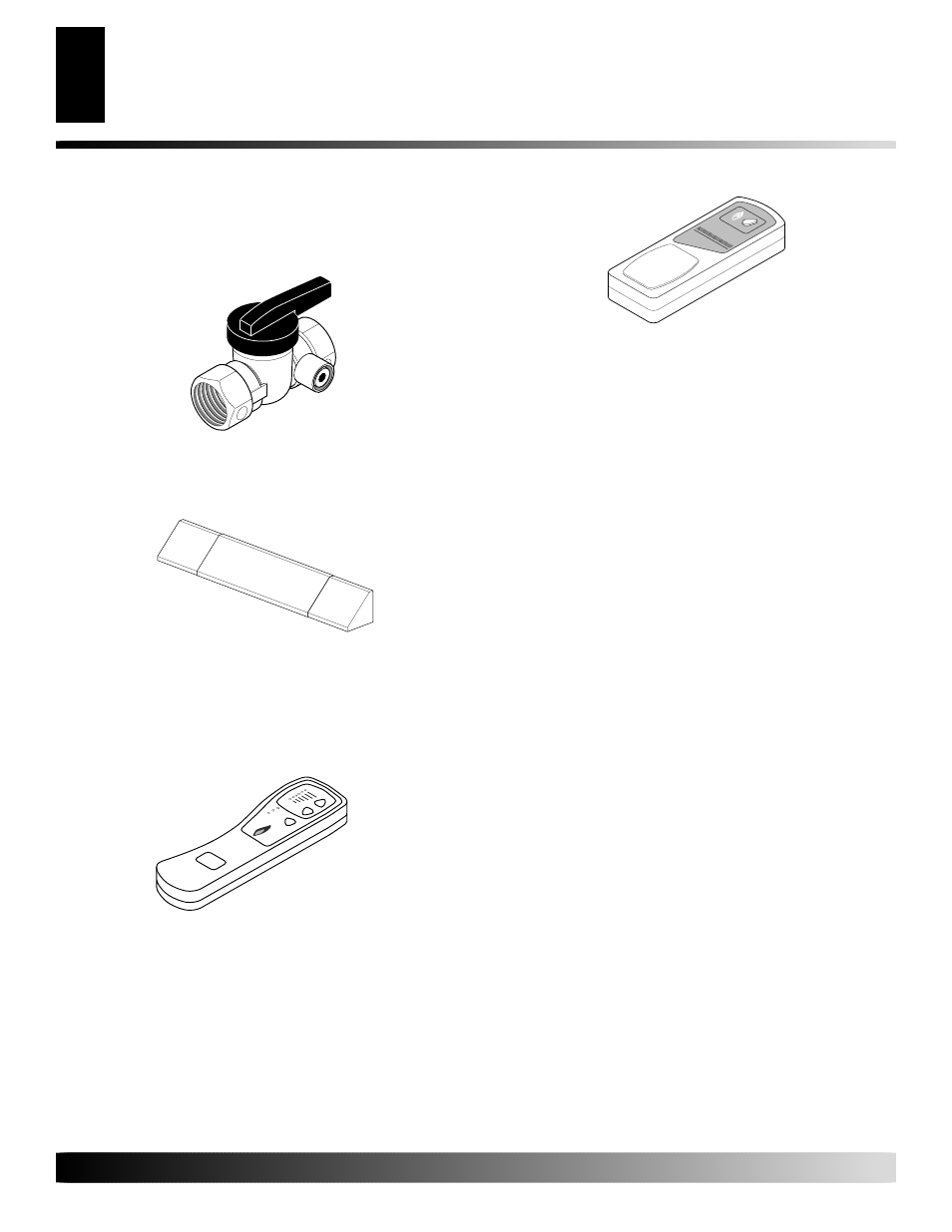 Accessories, Equipment shutoff valve - ga5010, Fireplace hood | Receiver and hand-held remote con- trol kit - ghrc, Wall-mount thermostat switch - gwmt1, Wall-mount on/off switch - gwms2, Damper clamp - ga6080 (not shown), Cleaning kit - gck, Lava rock - ga6060, Not shown) | Desa VYM27NR/PR User Manual | Page 24 / 28