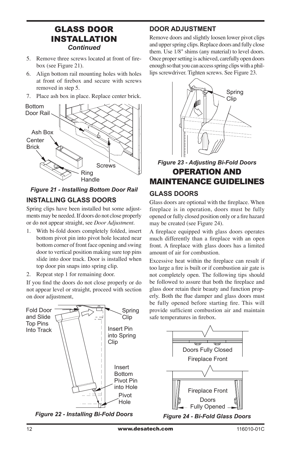 Operation and maintenance guidelines, Glass door installation | Desa (V)G36 User Manual | Page 12 / 16