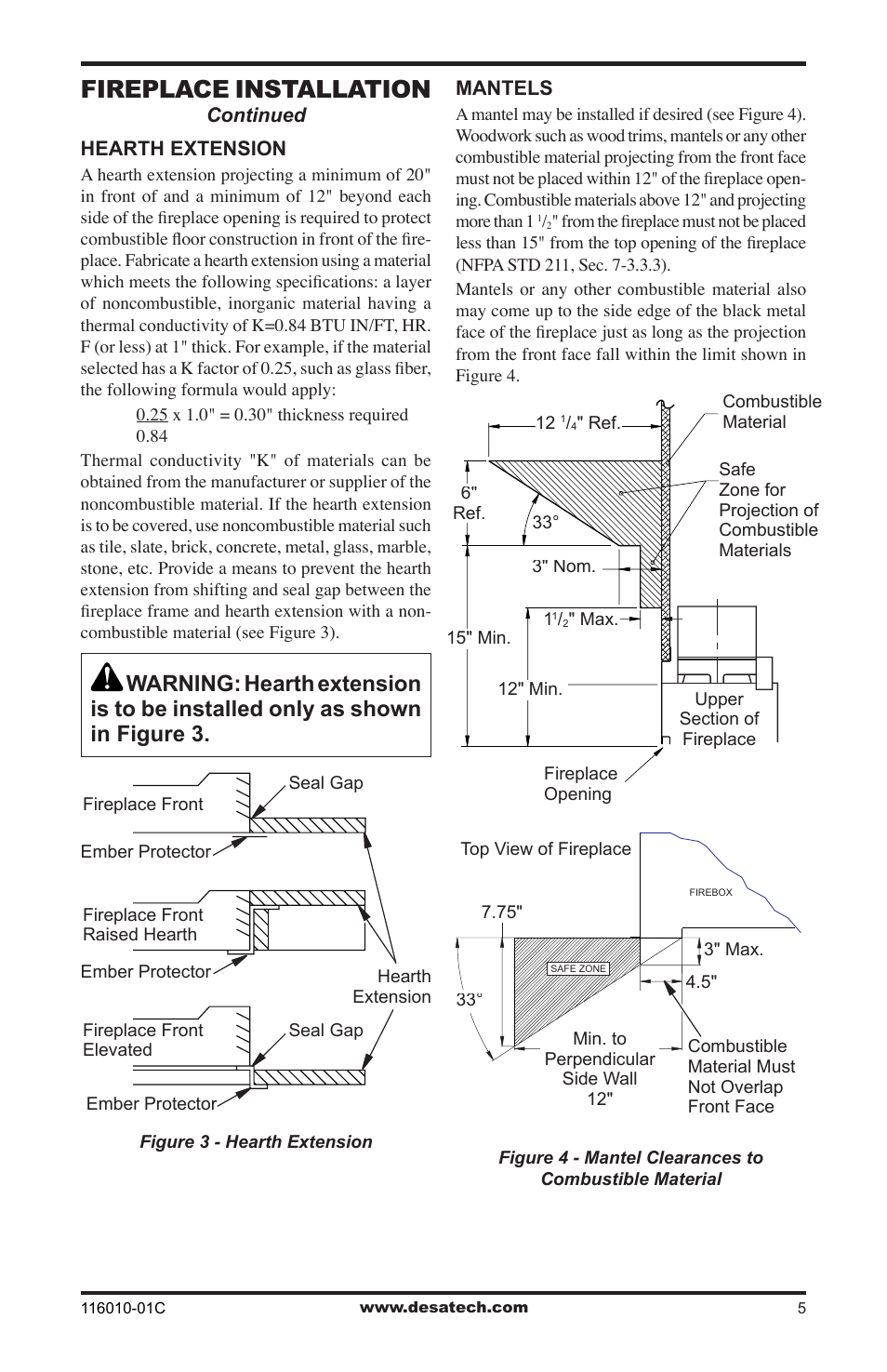 Fireplace installation | Desa (V)G36 User Manual | Page 5 / 16