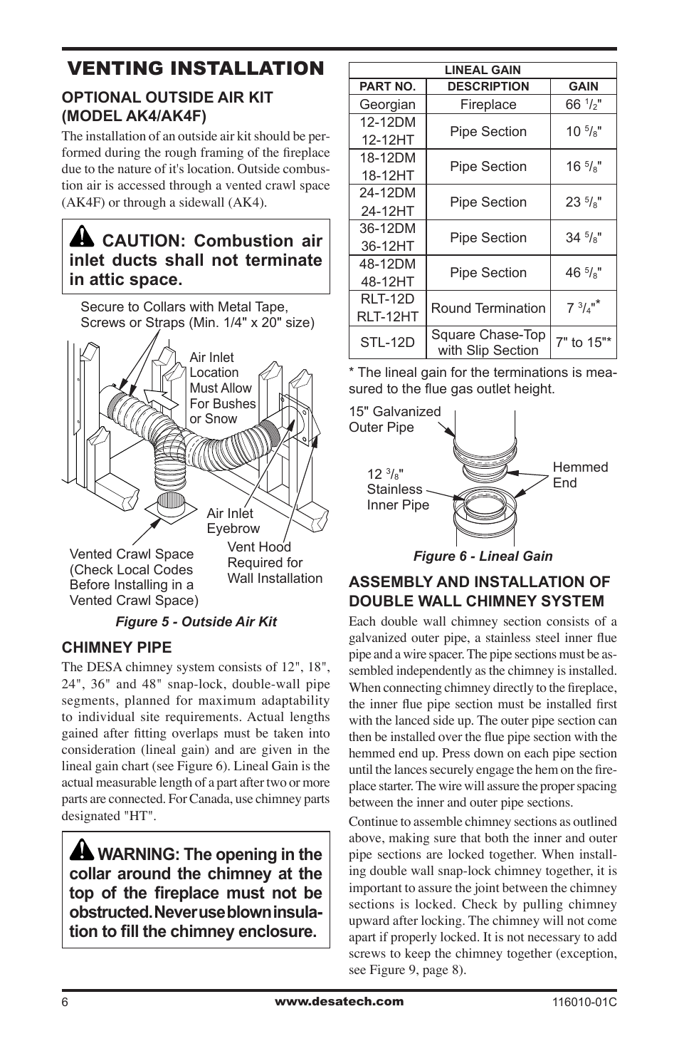 Venting installation | Desa (V)G36 User Manual | Page 6 / 16