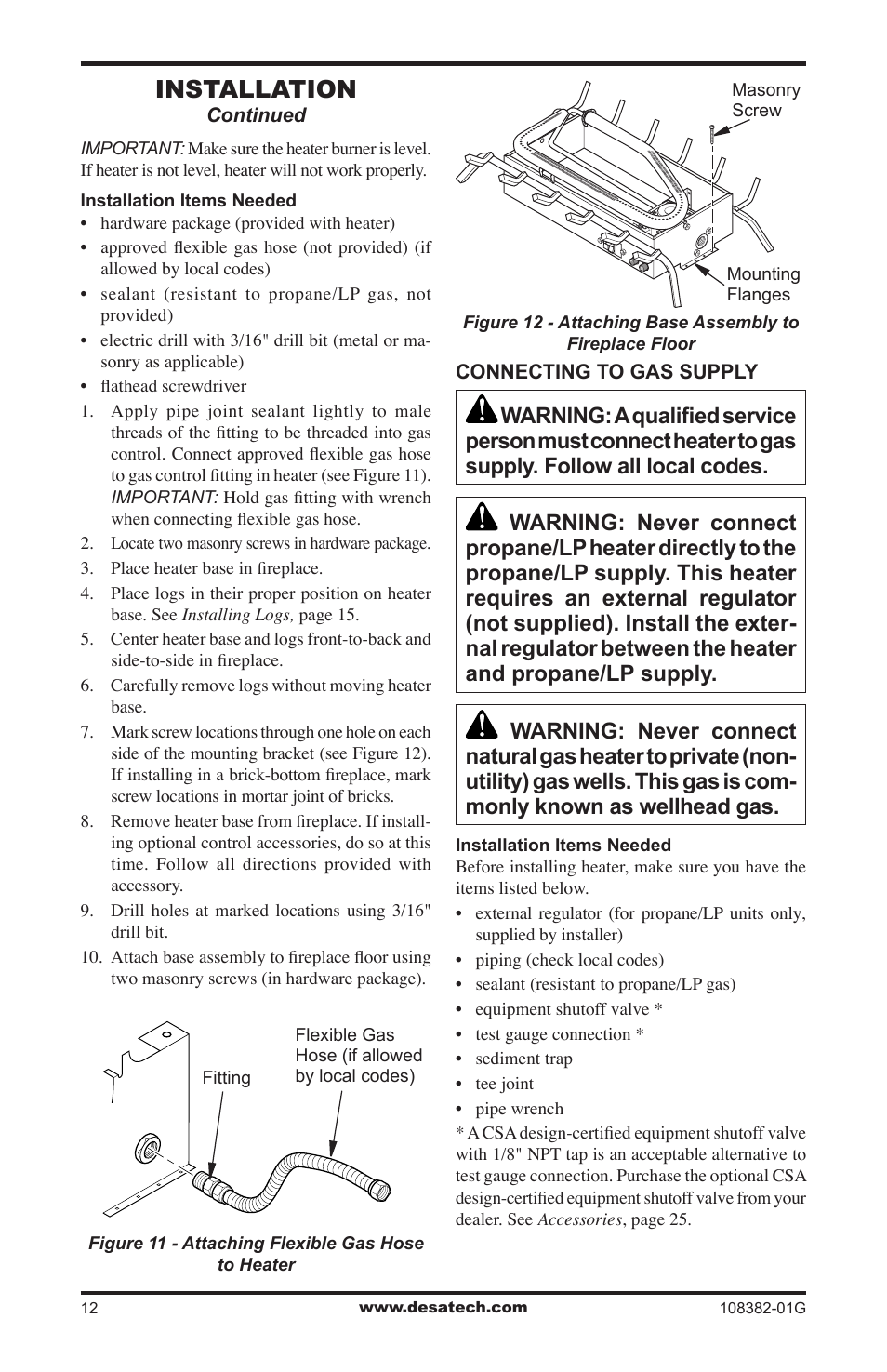 Installation | Desa VYM27NR User Manual | Page 12 / 28