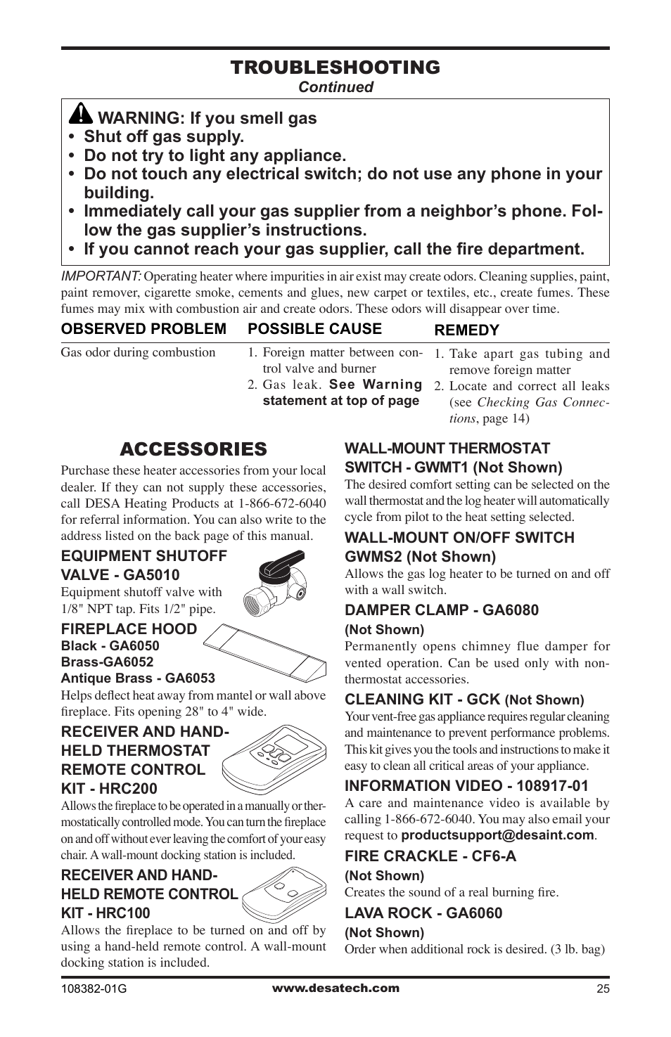 Accessories, Troubleshooting | Desa VYM27NR User Manual | Page 25 / 28