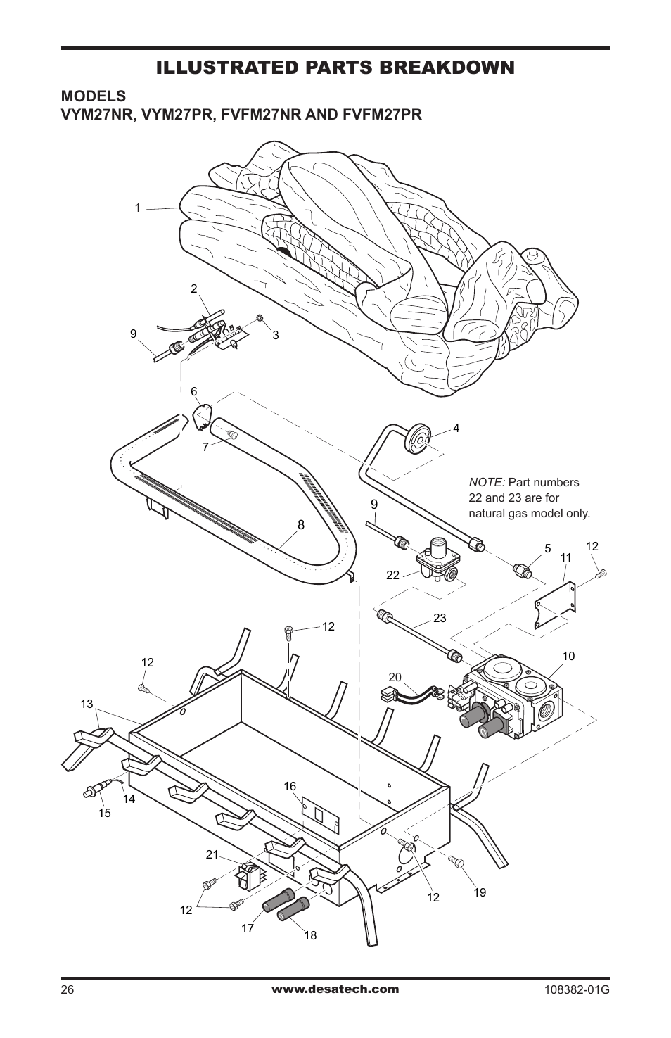 Illustrated parts breakdown and parts list, Illustrated parts breakdown | Desa VYM27NR User Manual | Page 26 / 28