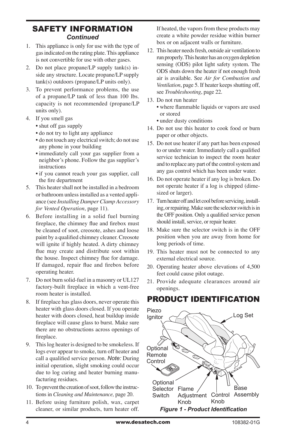 Product identification, Safety information | Desa VYM27NR User Manual | Page 4 / 28