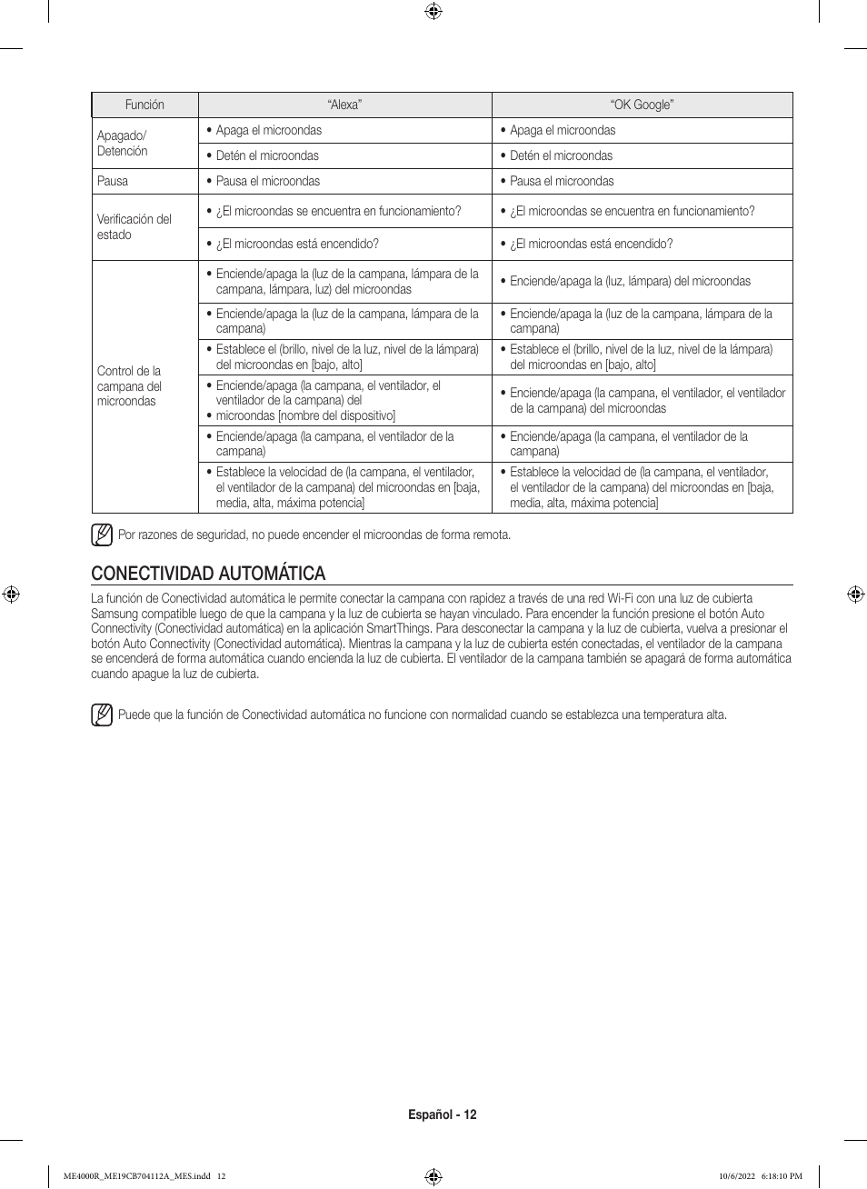 Conectividad automática | Samsung BESPOKE 1.9 cu. ft. Over-the-Range Smart Microwave Oven Owners Guide User Manual | Page 44 / 96