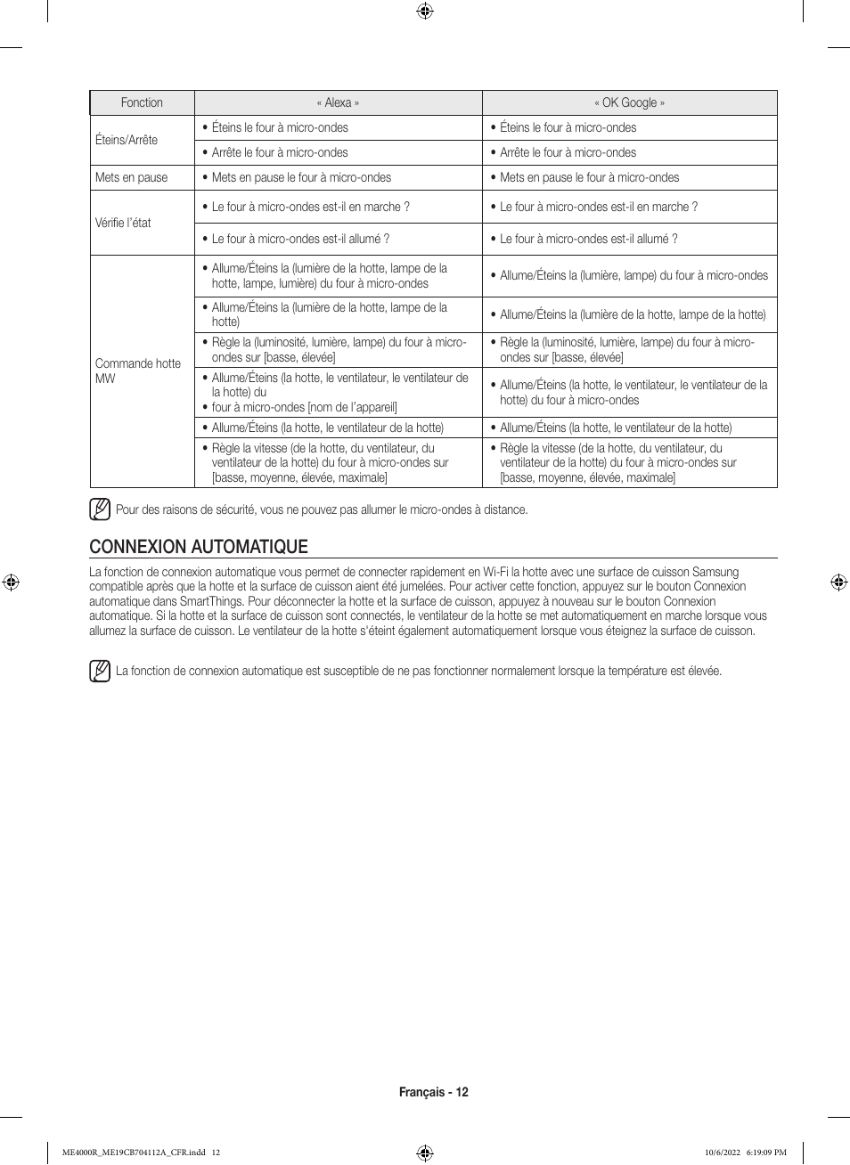 Connexion automatique | Samsung BESPOKE 1.9 cu. ft. Over-the-Range Smart Microwave Oven Owners Guide User Manual | Page 76 / 96