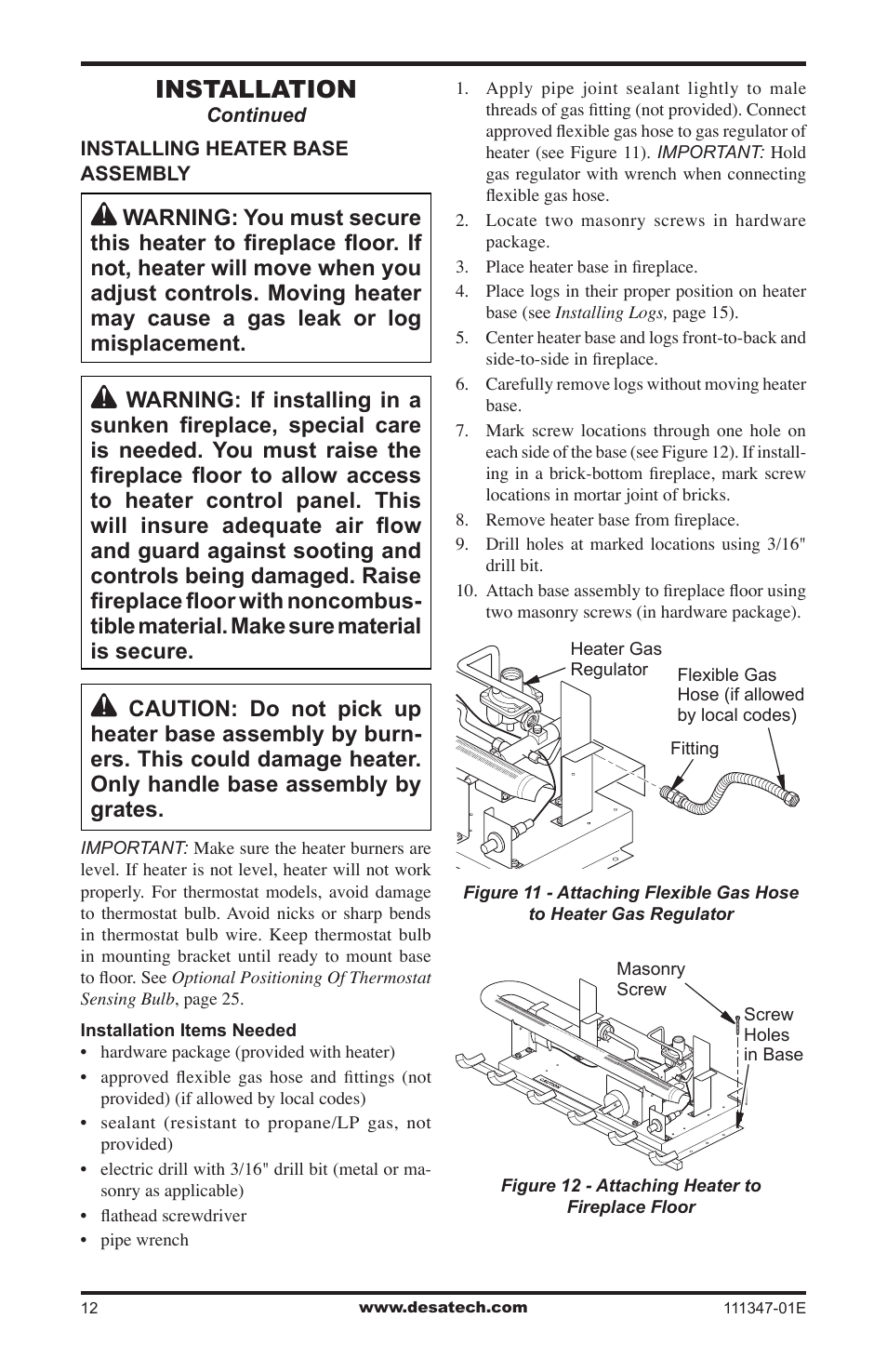 Installation | Desa CDL3924PT User Manual | Page 12 / 32