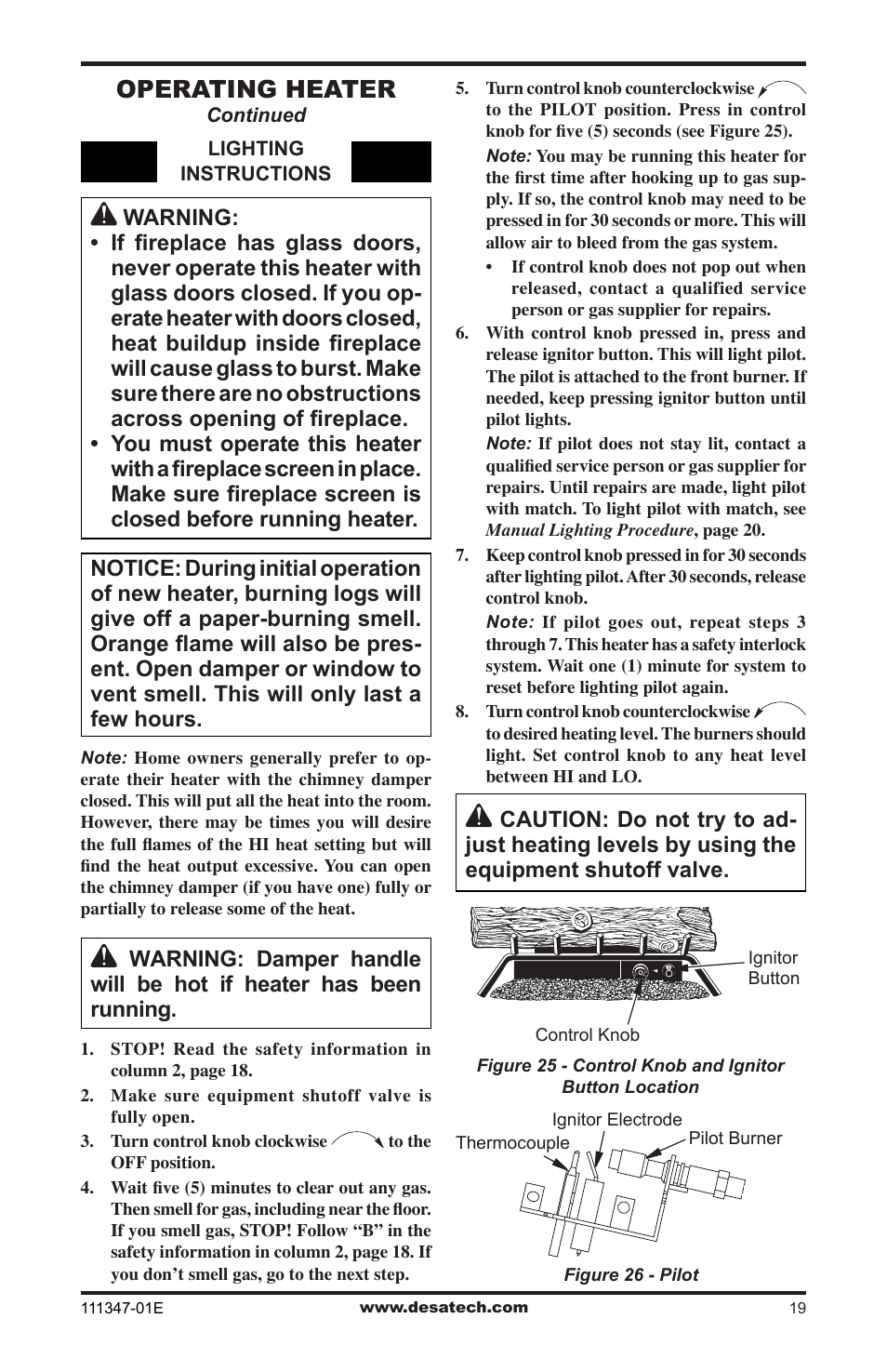 Operating heater | Desa CDL3924PT User Manual | Page 19 / 32