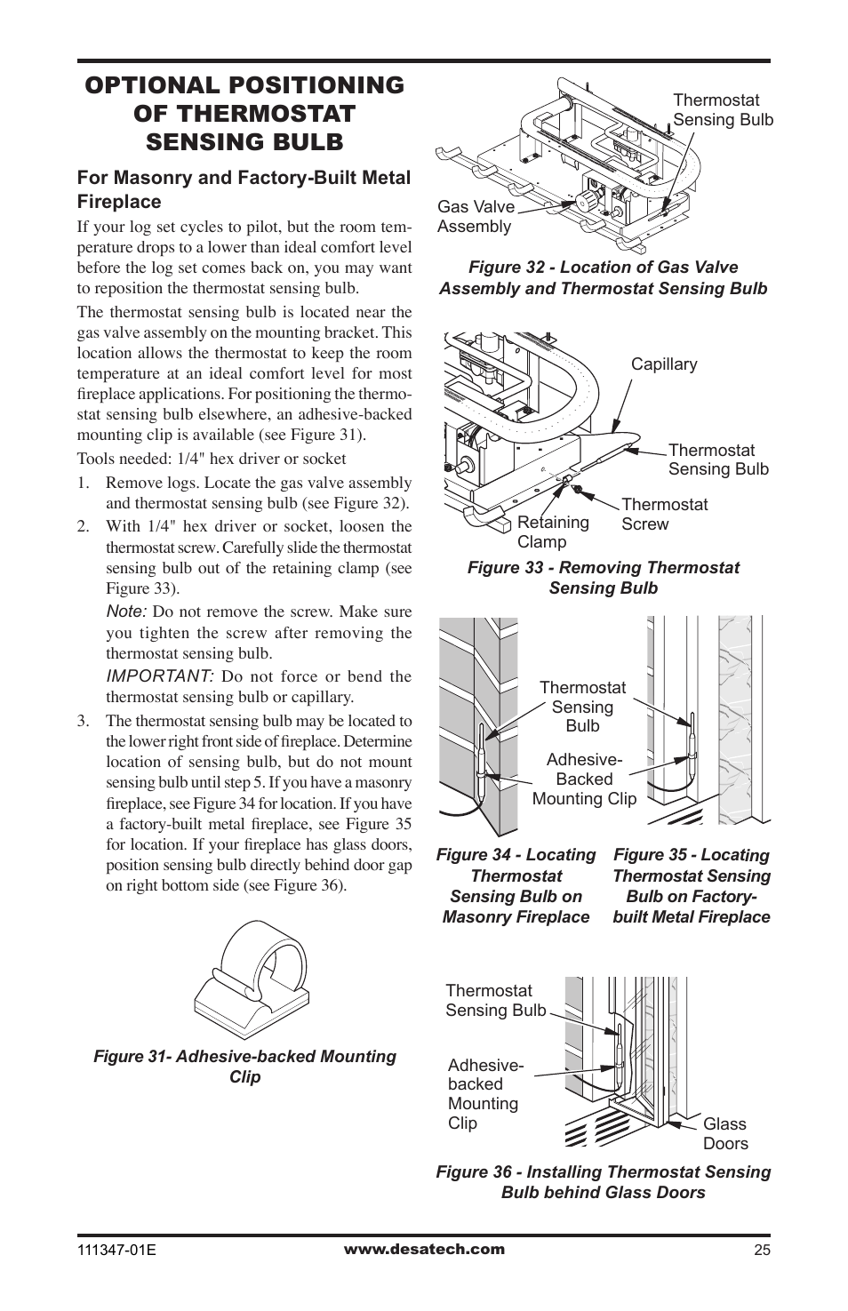 Optional positioning of thermostat sensing bulb | Desa CDL3924PT User Manual | Page 25 / 32