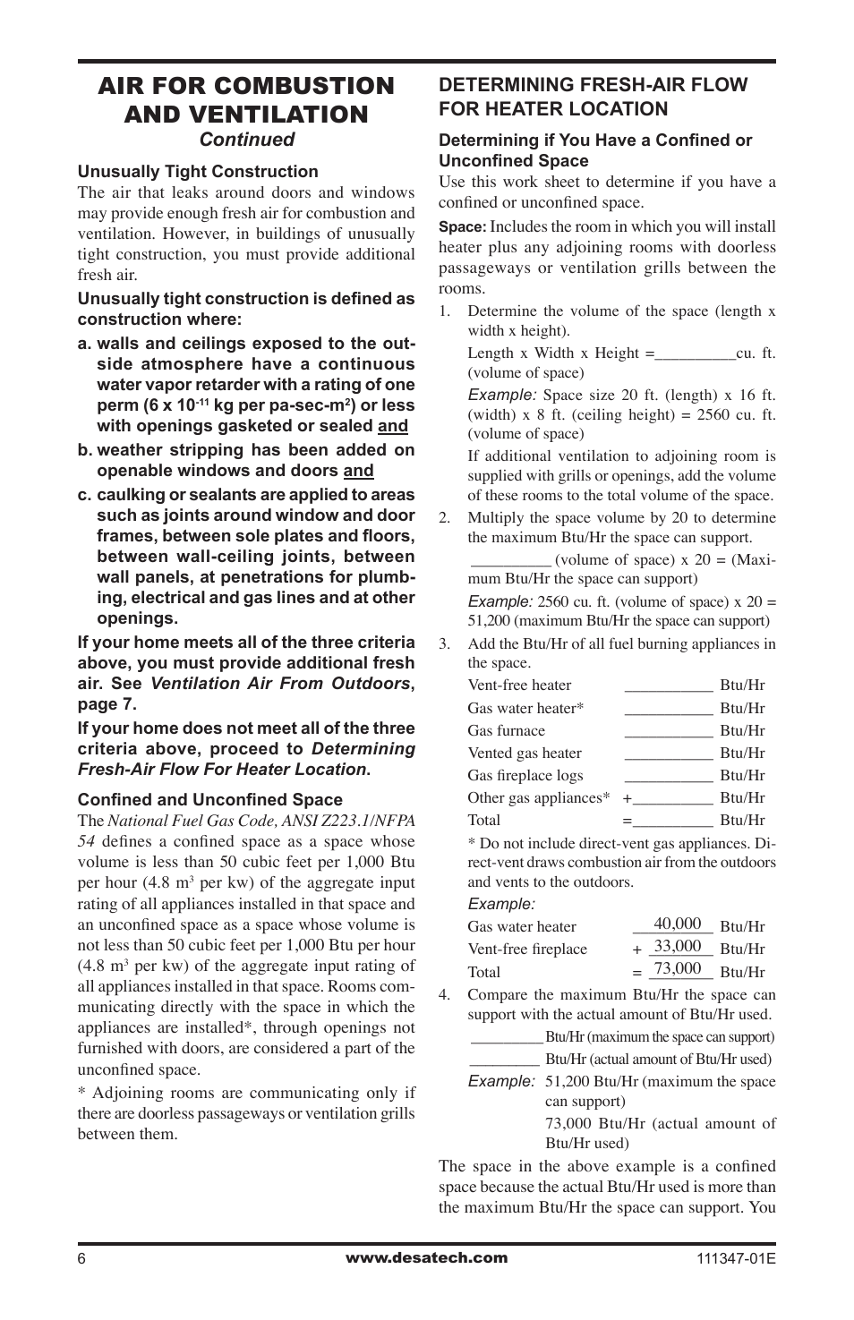 Air for combustion and ventilation | Desa CDL3924PT User Manual | Page 6 / 32