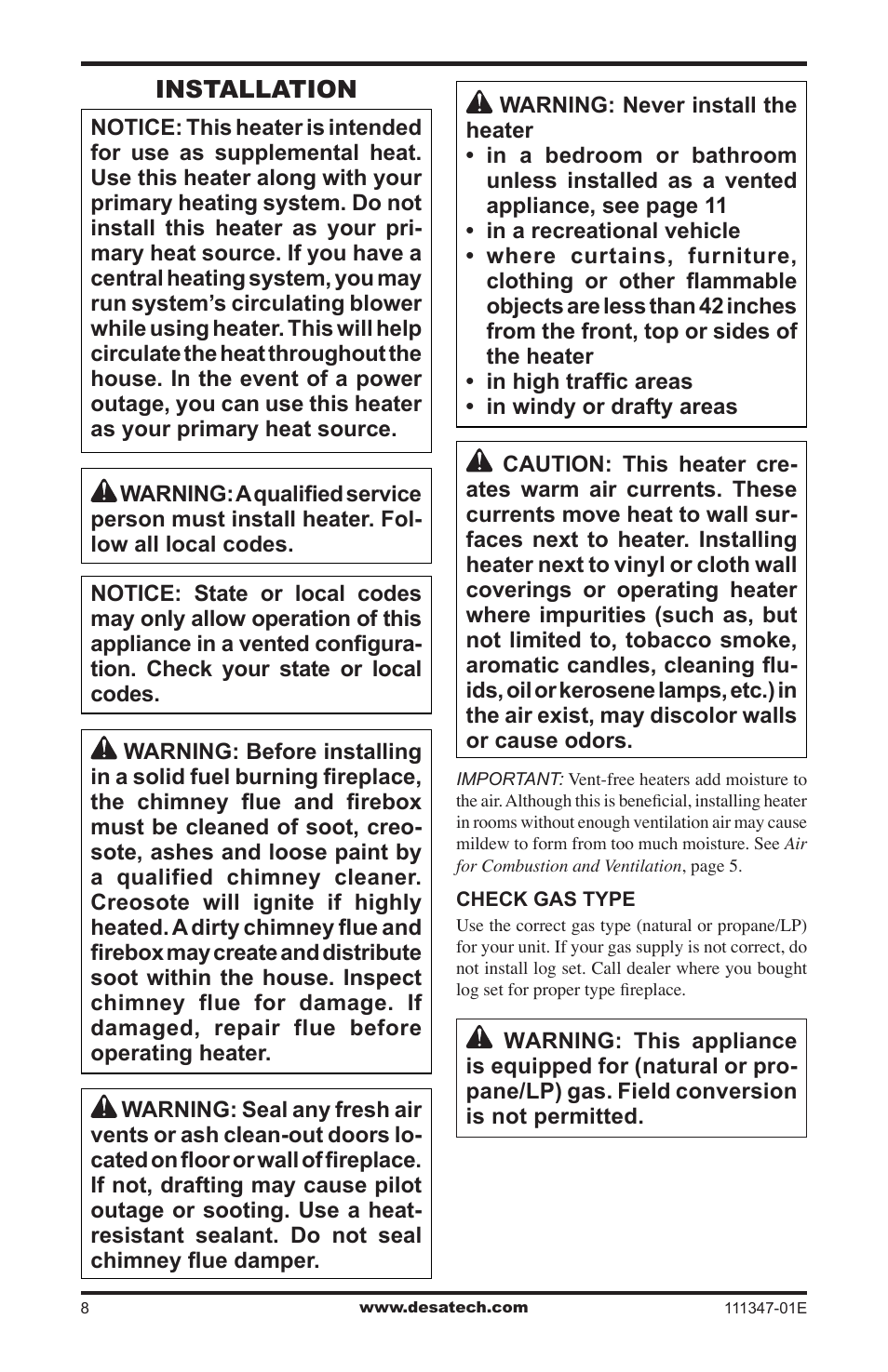 Installation | Desa CDL3924PT User Manual | Page 8 / 32