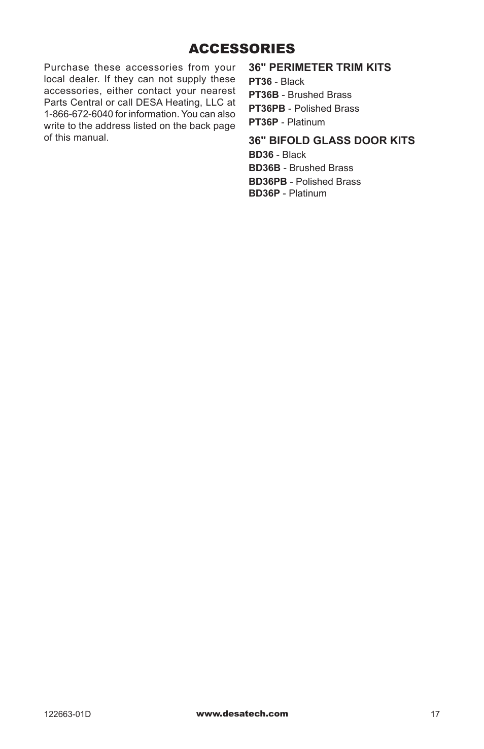 Accessories | Desa EL36L User Manual | Page 17 / 20