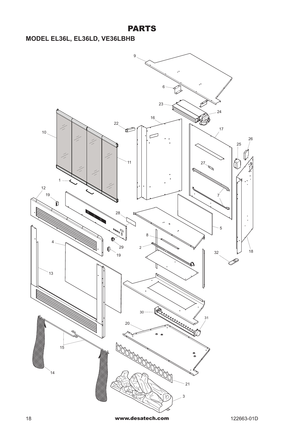 Parts | Desa EL36L User Manual | Page 18 / 20