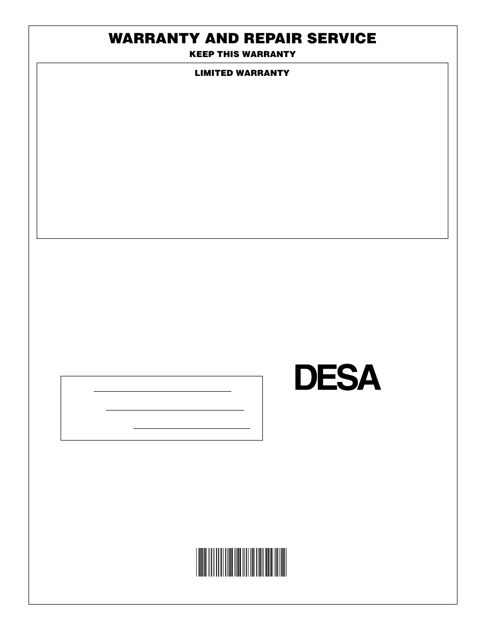 Warranty and repair service, International | Desa BLP50VA User Manual | Page 14 / 14