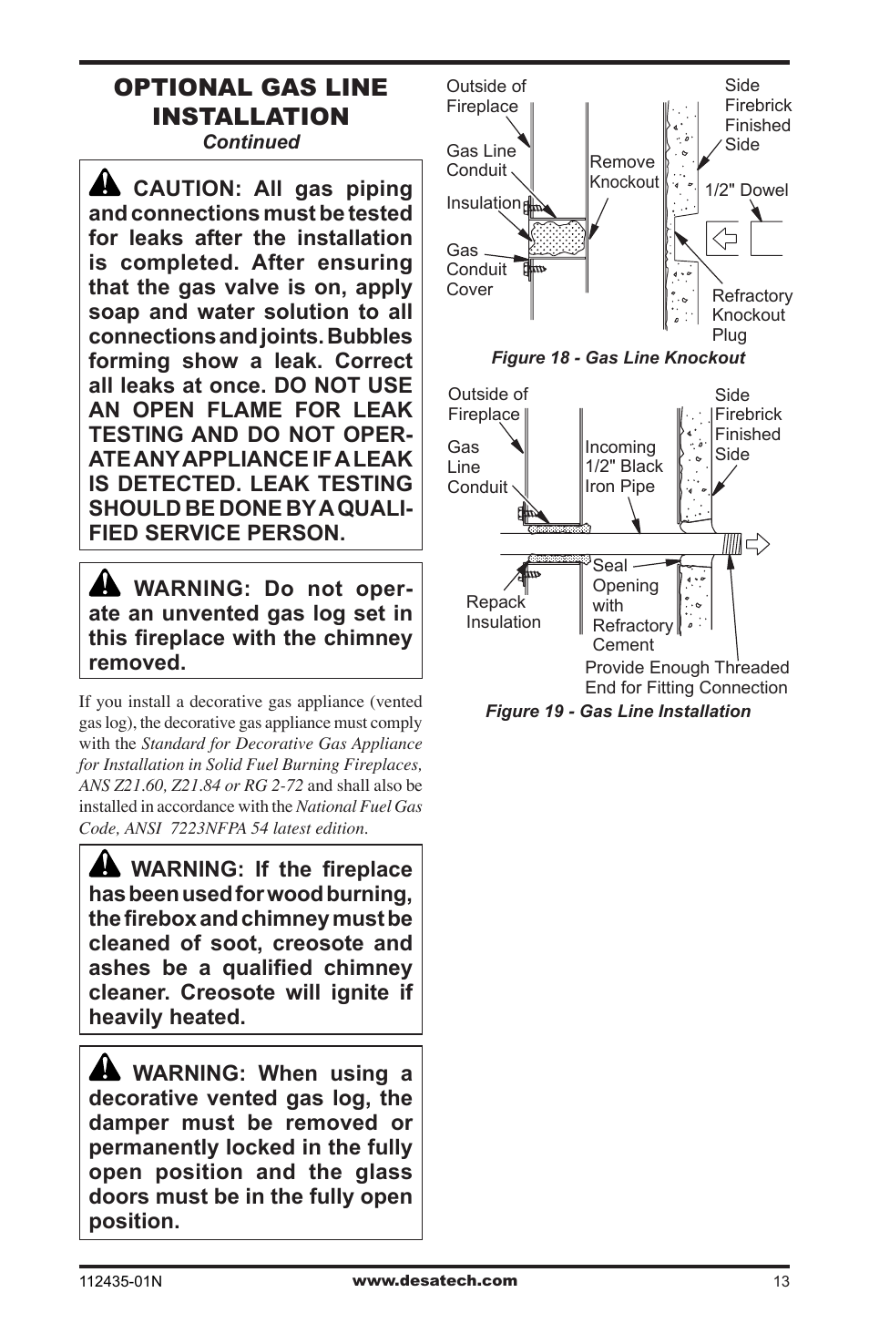 Optional gas line installation | Desa (V)gM36 User Manual | Page 13 / 28