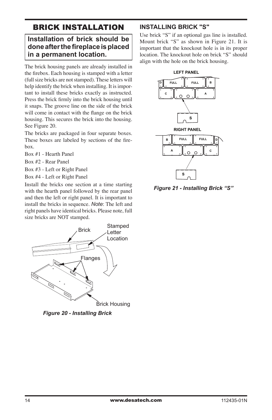 Brick installation, Installing brick "s, Figure 21 - installing brick “s | Desa (V)gM36 User Manual | Page 14 / 28