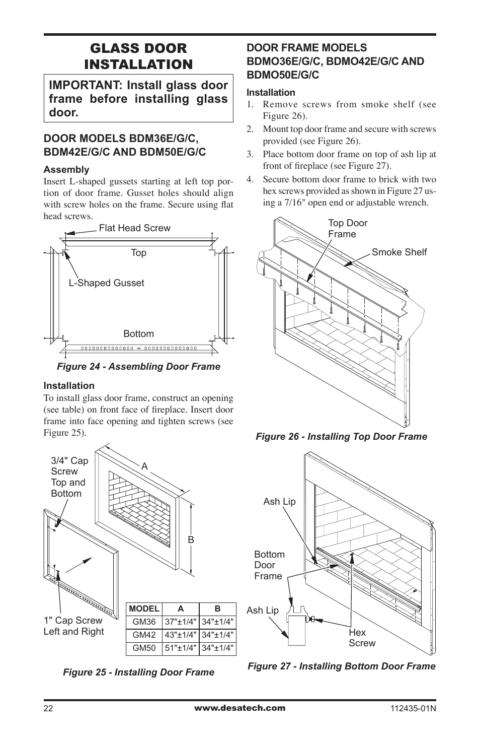 Glass door installation | Desa (V)gM36 User Manual | Page 22 / 28