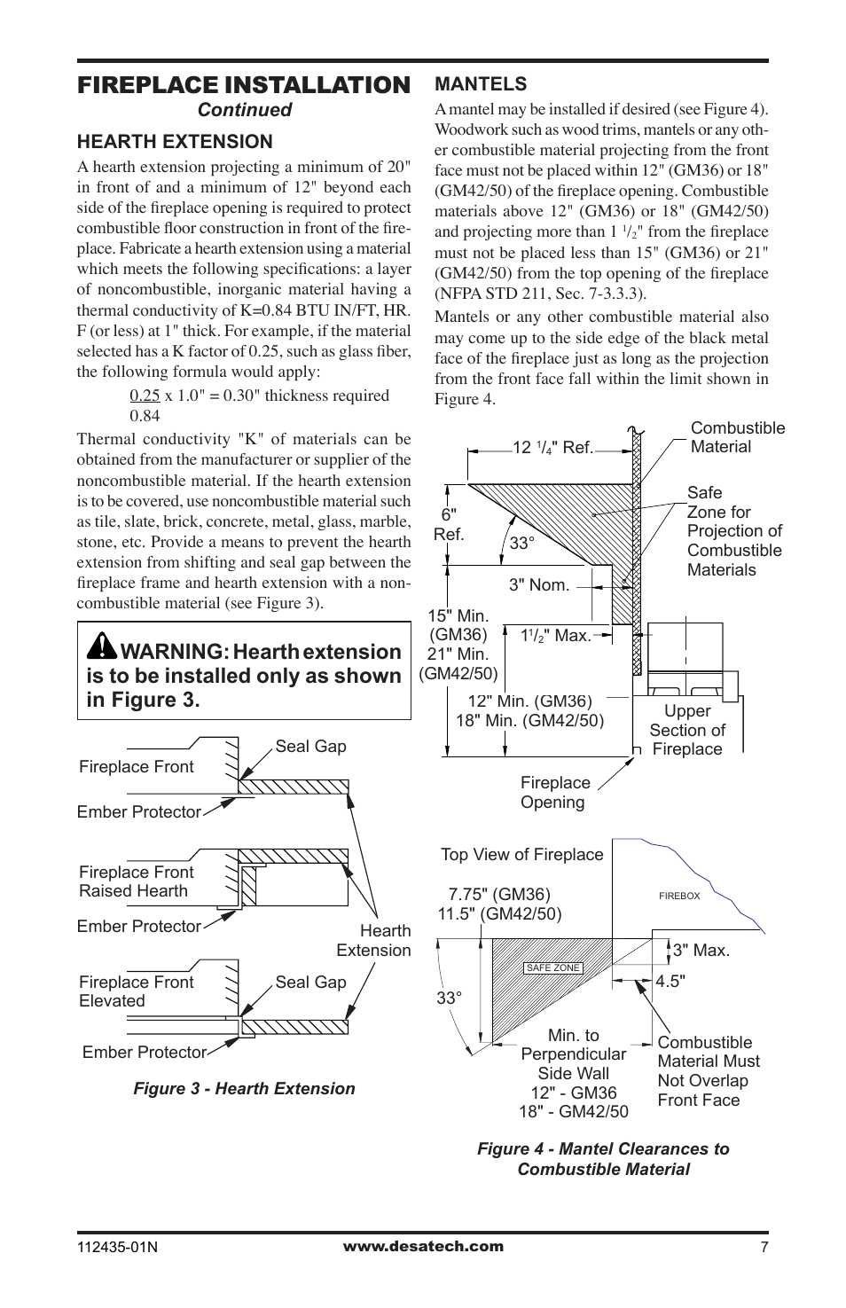 Fireplace installation | Desa (V)gM36 User Manual | Page 7 / 28