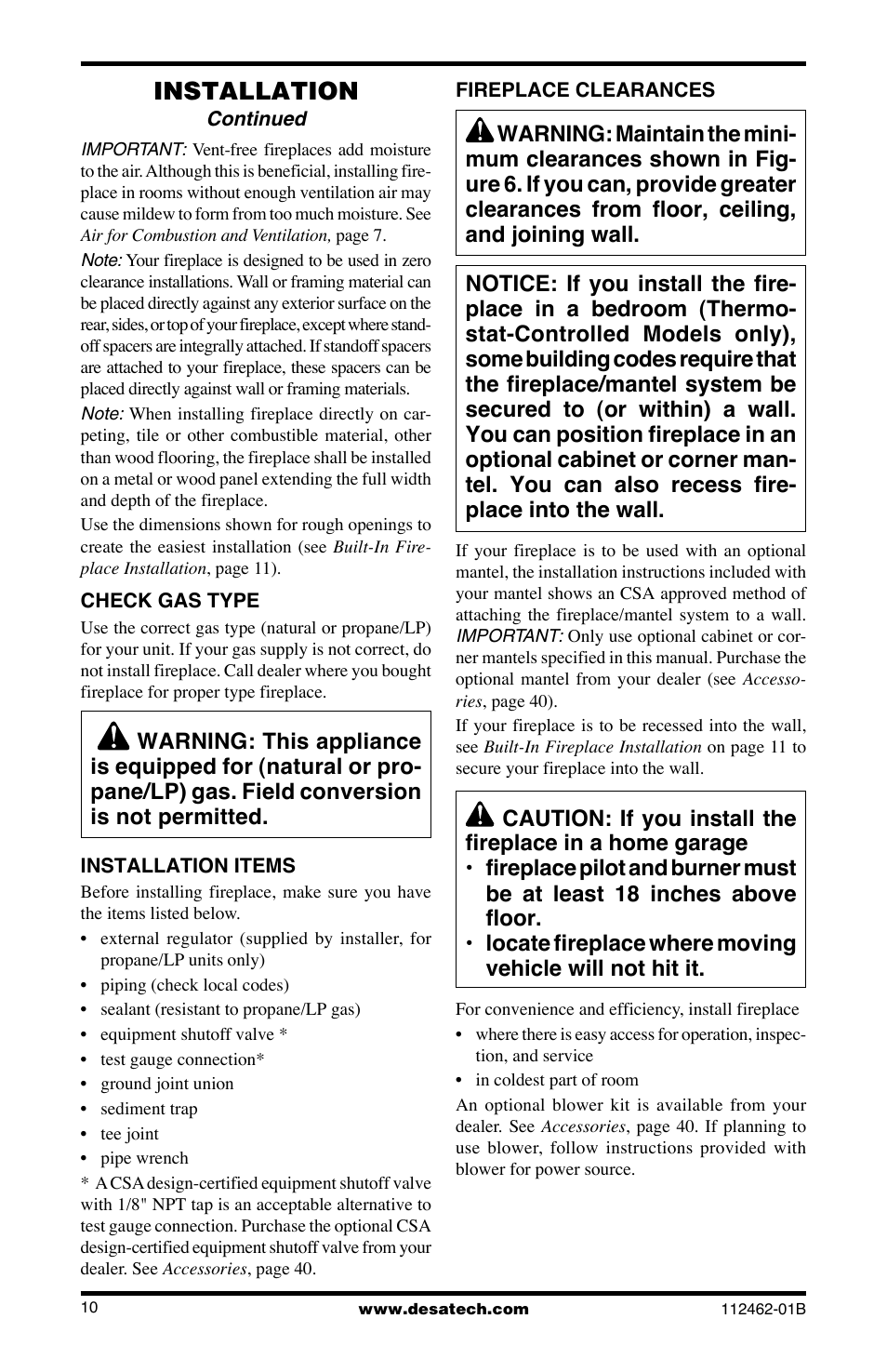 Installation | Desa VMH10TNC User Manual | Page 10 / 44