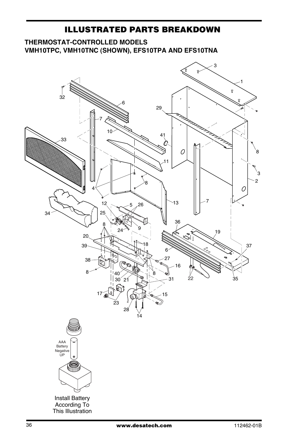 Illustrated parts breakdown | Desa VMH10TNC User Manual | Page 36 / 44