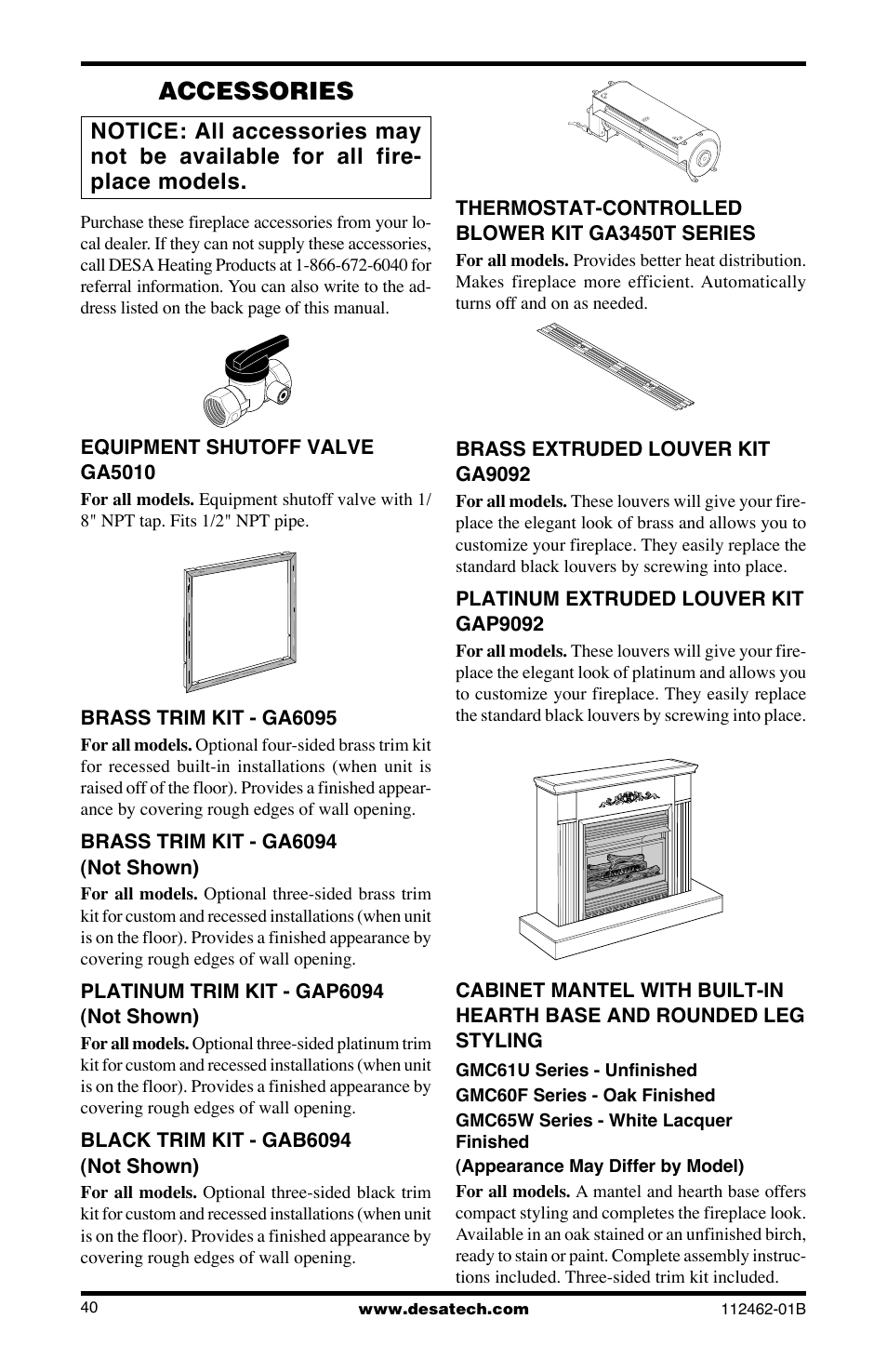 Accessories | Desa VMH10TNC User Manual | Page 40 / 44